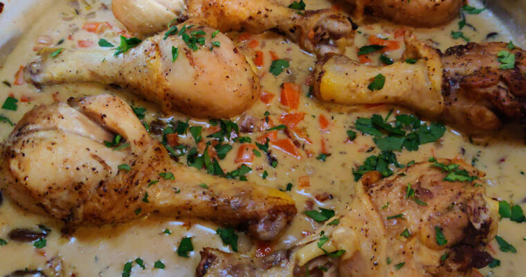 Braised Chicken with Bacon Cream Sauce