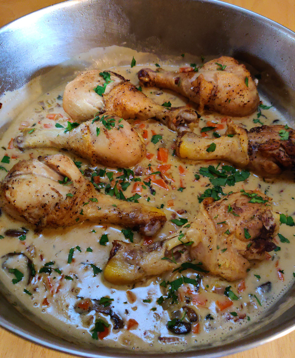 Braised Chicken with Bacon Cream Sauce